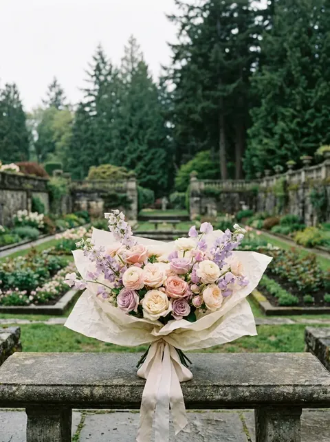 Garden-inspired hand-tied flower bouquet