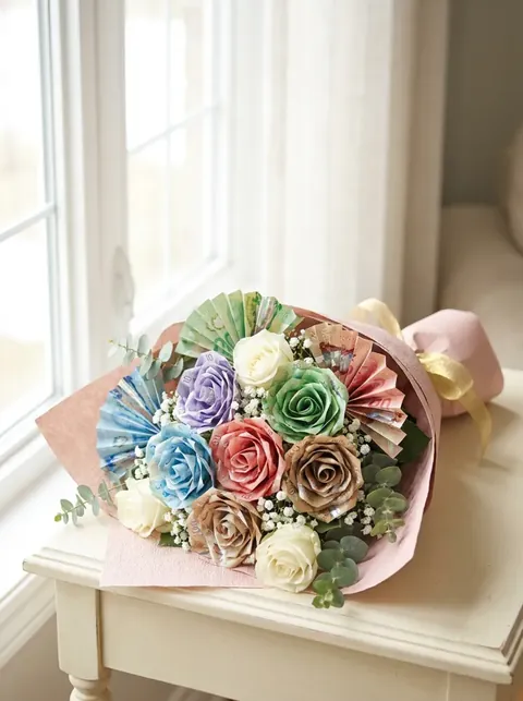 Canadian money bouquet with roses