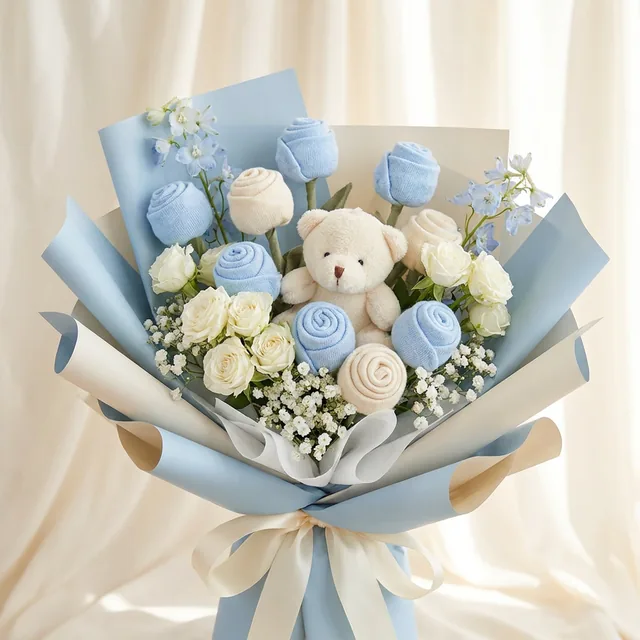 Oh Baby: baby-sock roses & a teddy
