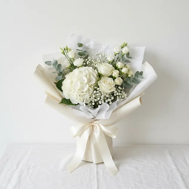 Ivory Cloud: hydrangea, white roses & baby's breath
