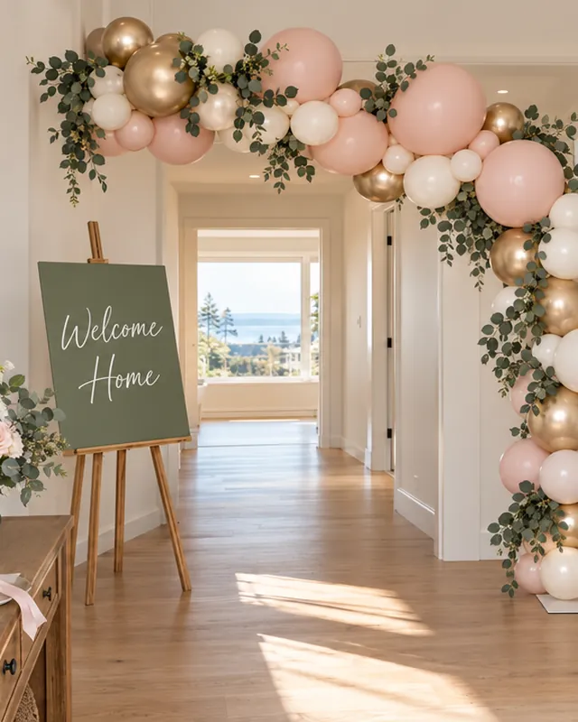 Blush, ivory and gold Welcome Home garland for a key day