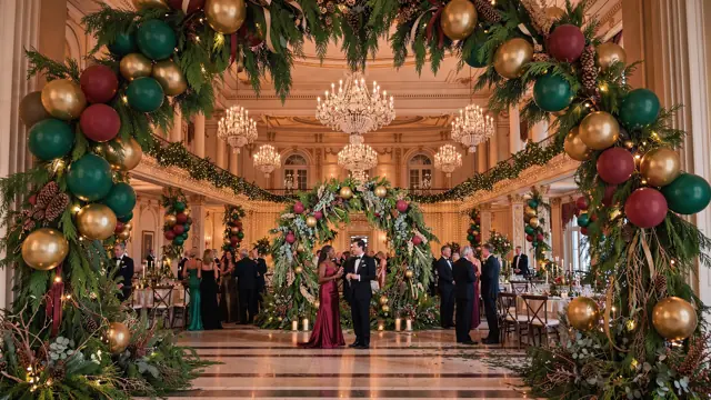 Concept mock-up: Green, cranberry & gold · holiday gala