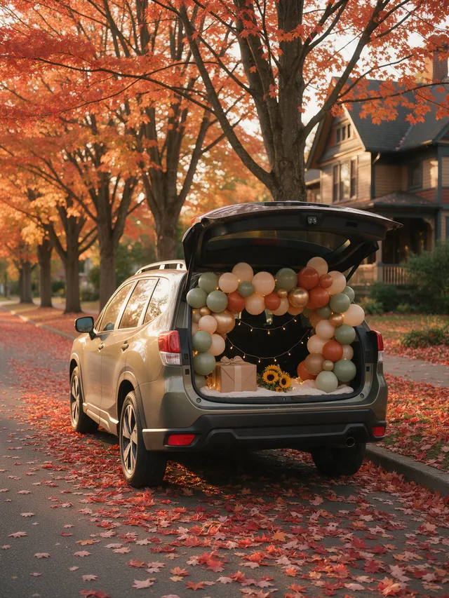 Sage, cream, rust and gold Pop the Trunk on an autumn street